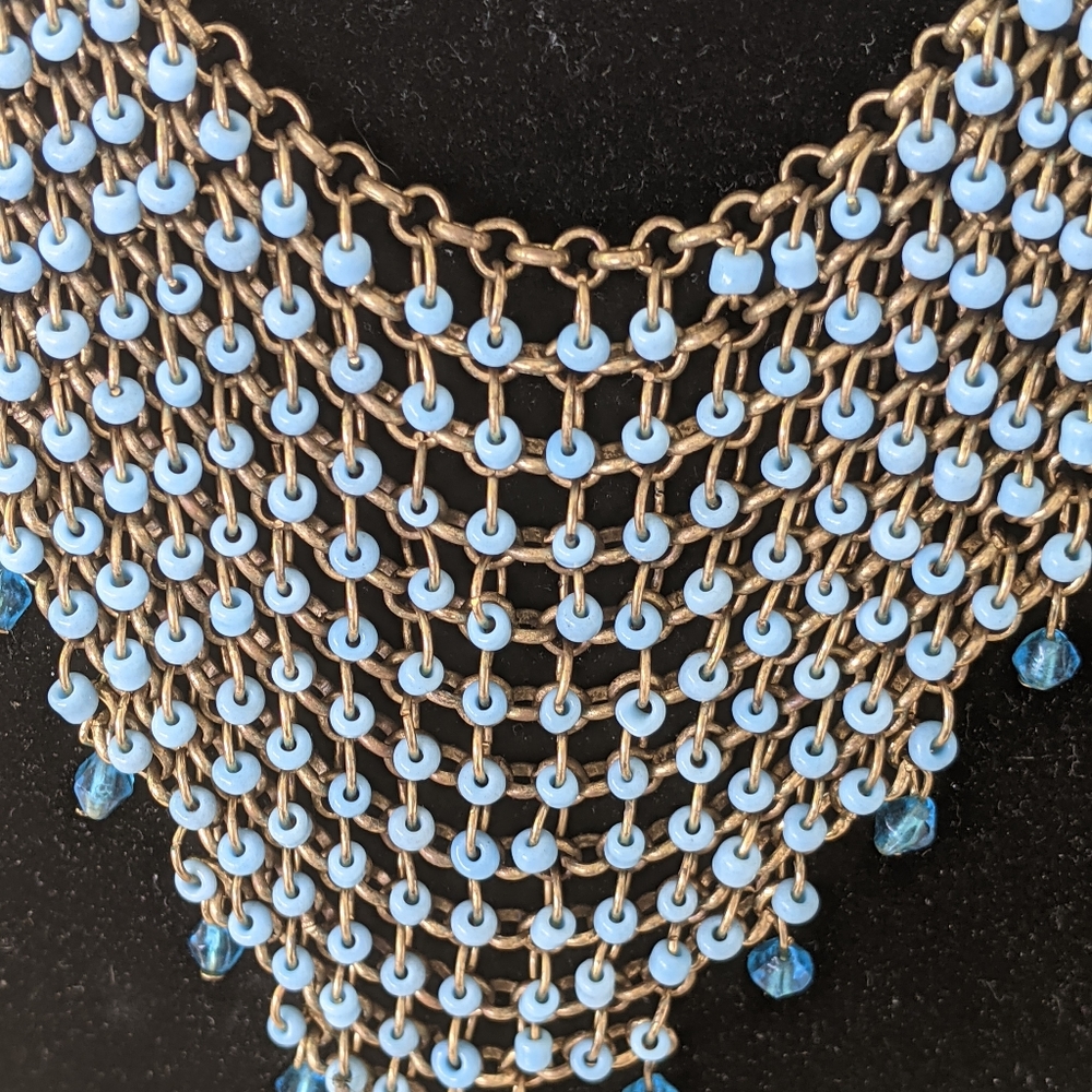 Blue bead stranded statement necklace - Picture 2 of 4